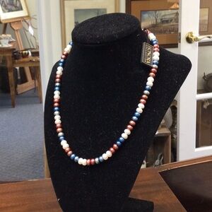 Necklace pearls Honora NWT dyed red white blue